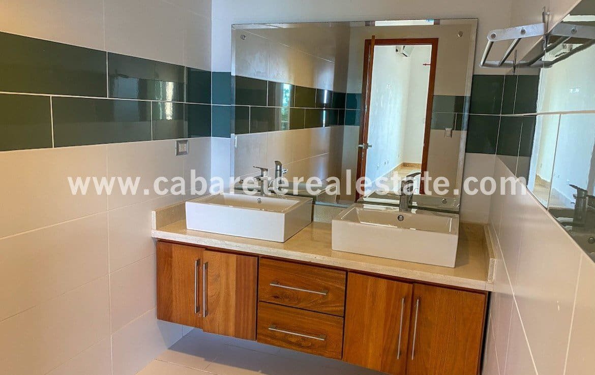 Double sink vanity in luxurious beachfront apartment Cabarete Dominican Republic has it all
