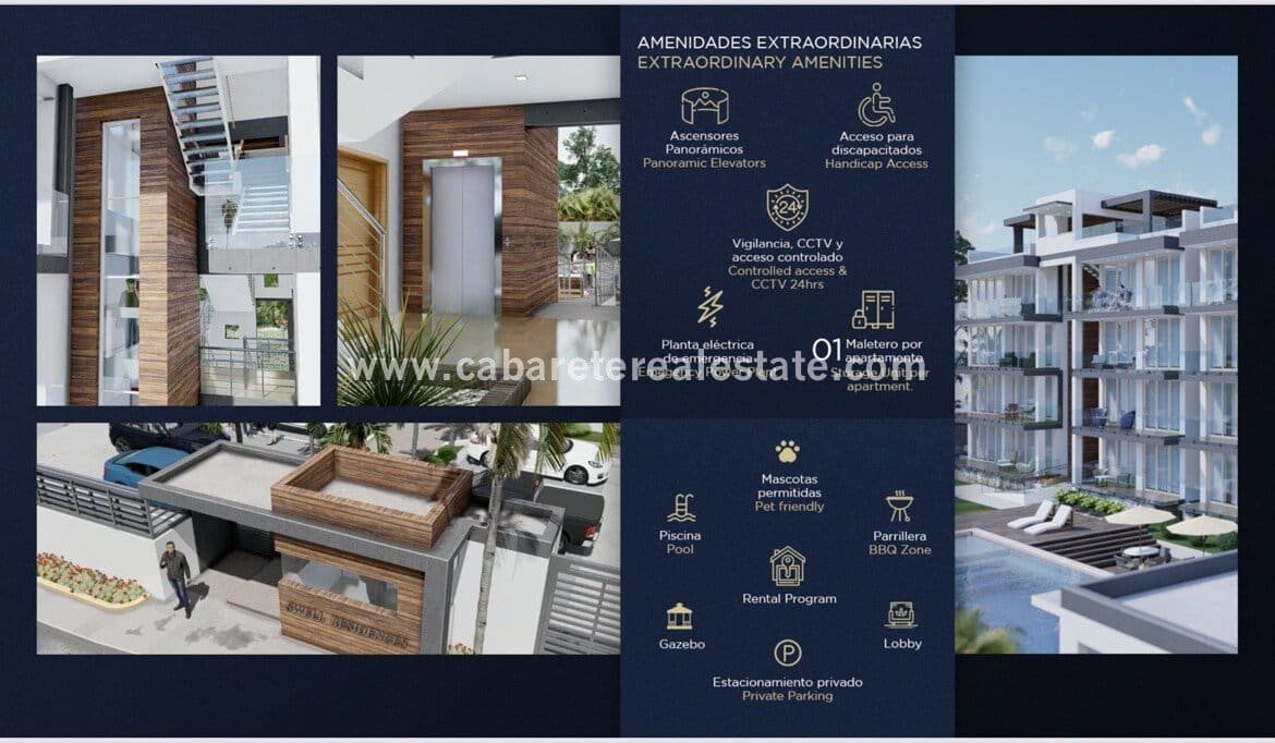 Lujo colina frente al mar Condos ascensor escaleras azotea ático privado cerrado seguro cabarete república dominicana