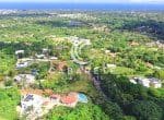Lush elevated lot with sea in the distance and vibrant greenery all around.