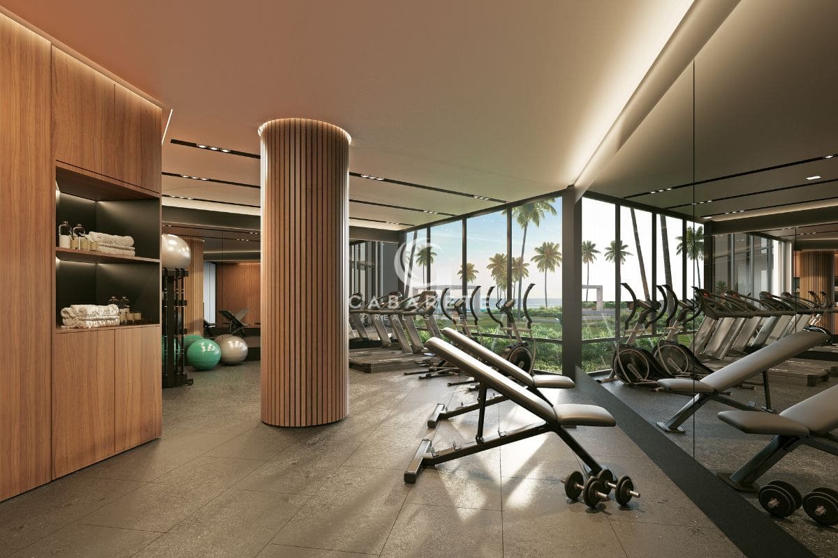Atlantic View, a luxurious beachfront residence in Cabarete, offers a gym with stunning ocean views and modern exercise equipment