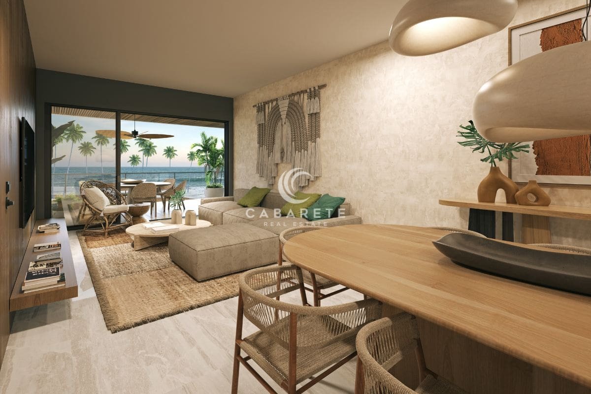 Spacious living room with panoramic ocean views at Atlantic View Residence, Cabarete