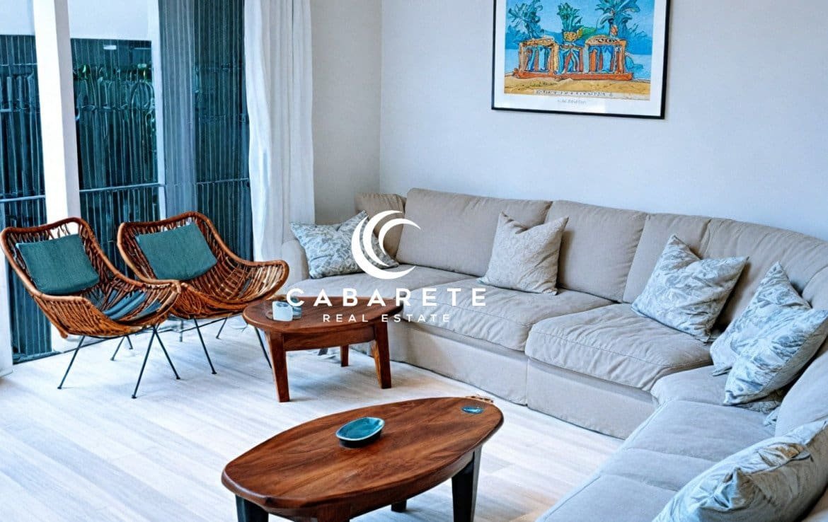 Second-floor 3-bedroom apartment with elevator access, surrounded by palm trees and ocean views in a serene coastal complex