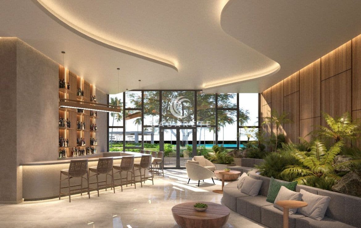 L'Atlantic View Residence, Cabarete dispose d'un hall d'entrée spacieux avec un bar et des sièges confortables.