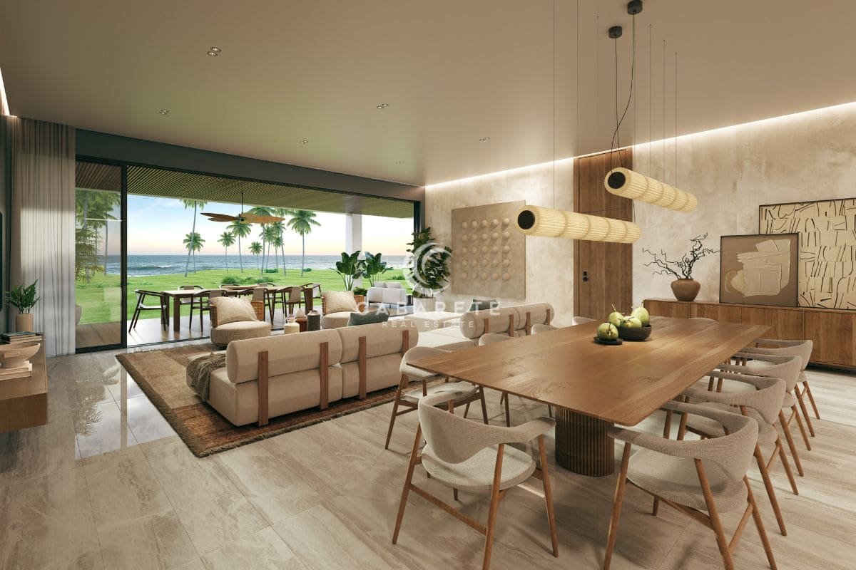 La Residencia Atlantic View en Punta Goleta, Cabarete, República Dominicana, sorprende con una lujosa sala de estar con impresionantes vistas al océano.