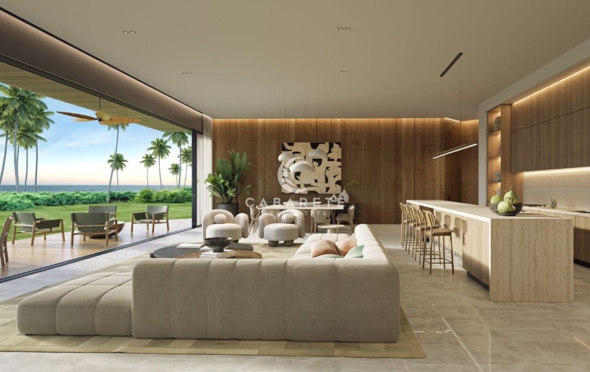 Cabarete Real Estate présente un superbe salon en bord de mer à Atlantic View, un luxueux complexe de condos à Punta Goleta, Cabarete, République dominicaine.