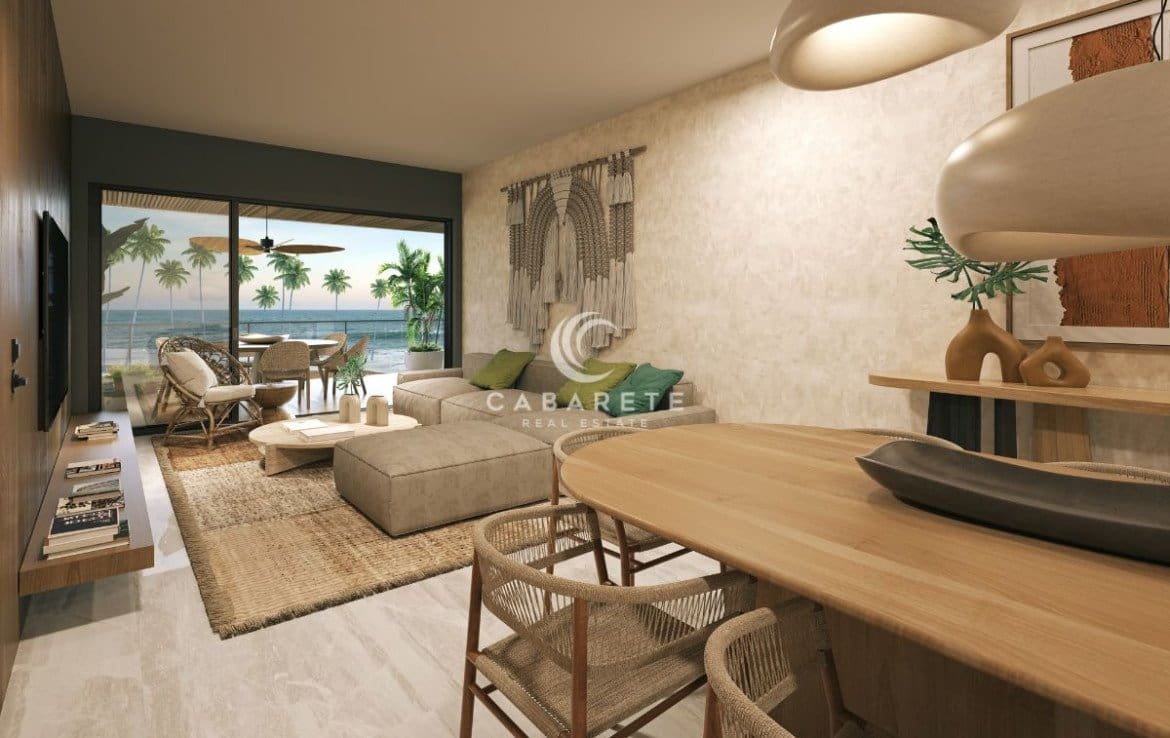 Spacious living room with panoramic ocean views at Atlantic View Residence, Cabarete