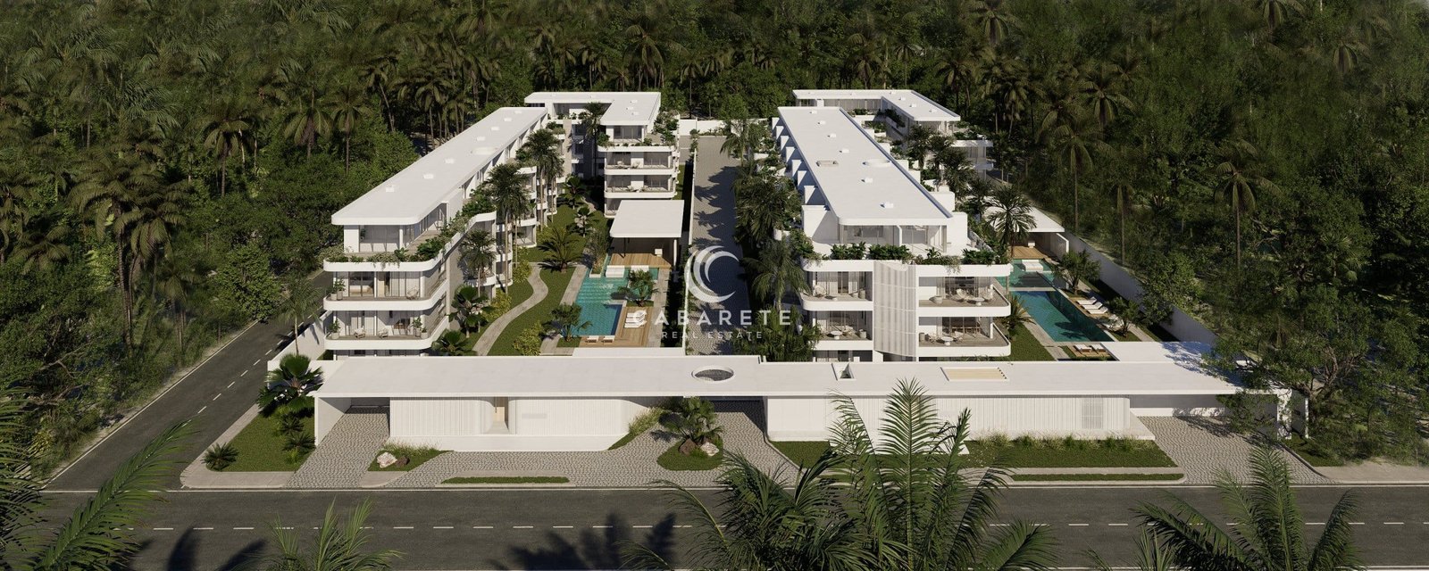 Aerial drone view of KiteBeach development, Cabarete