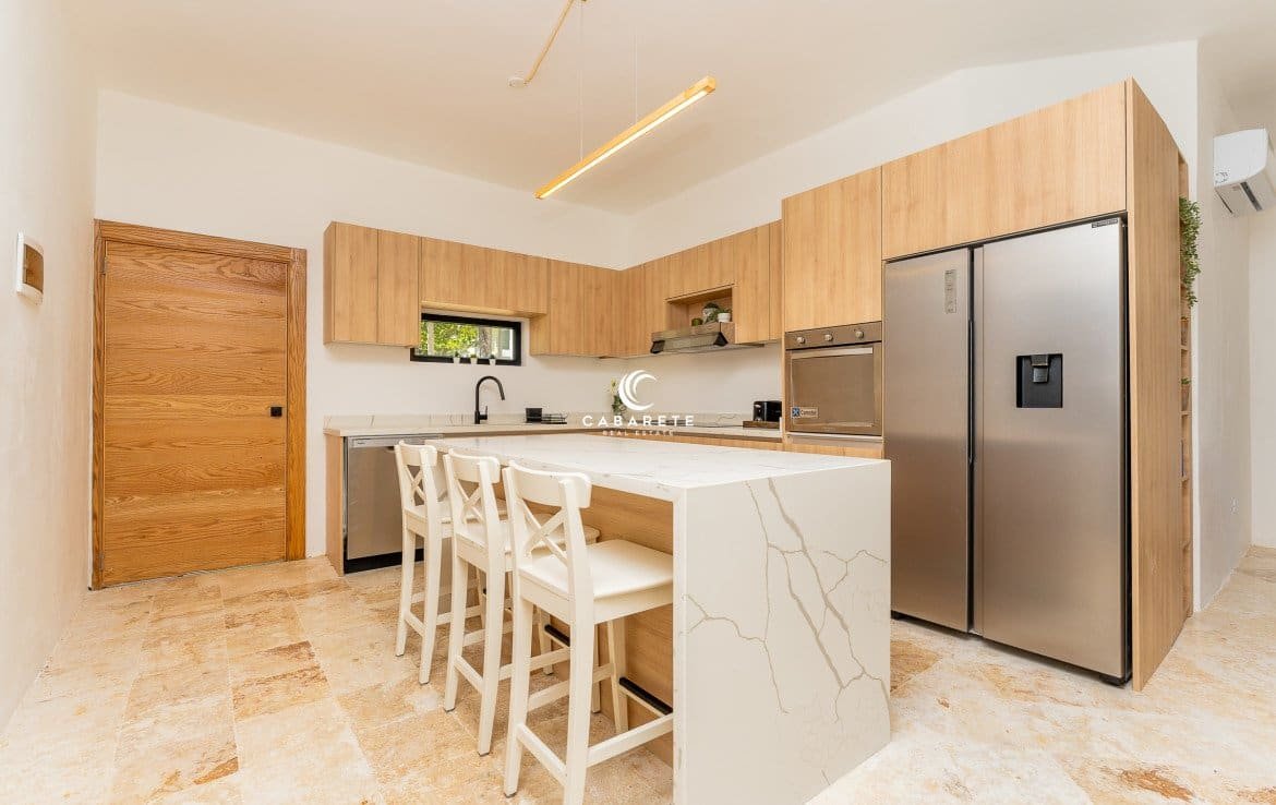 Modern Kitchen with Island in Cabarete Apartment