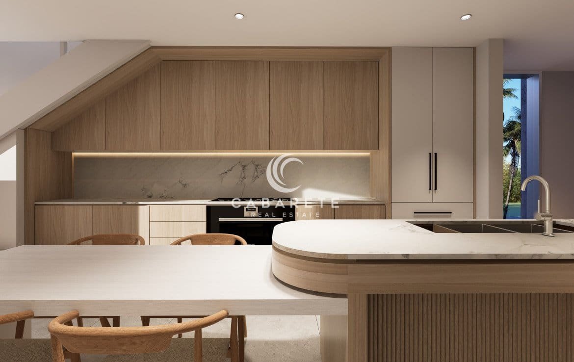 Cabarete Modern Kitchen with Island and Pool View