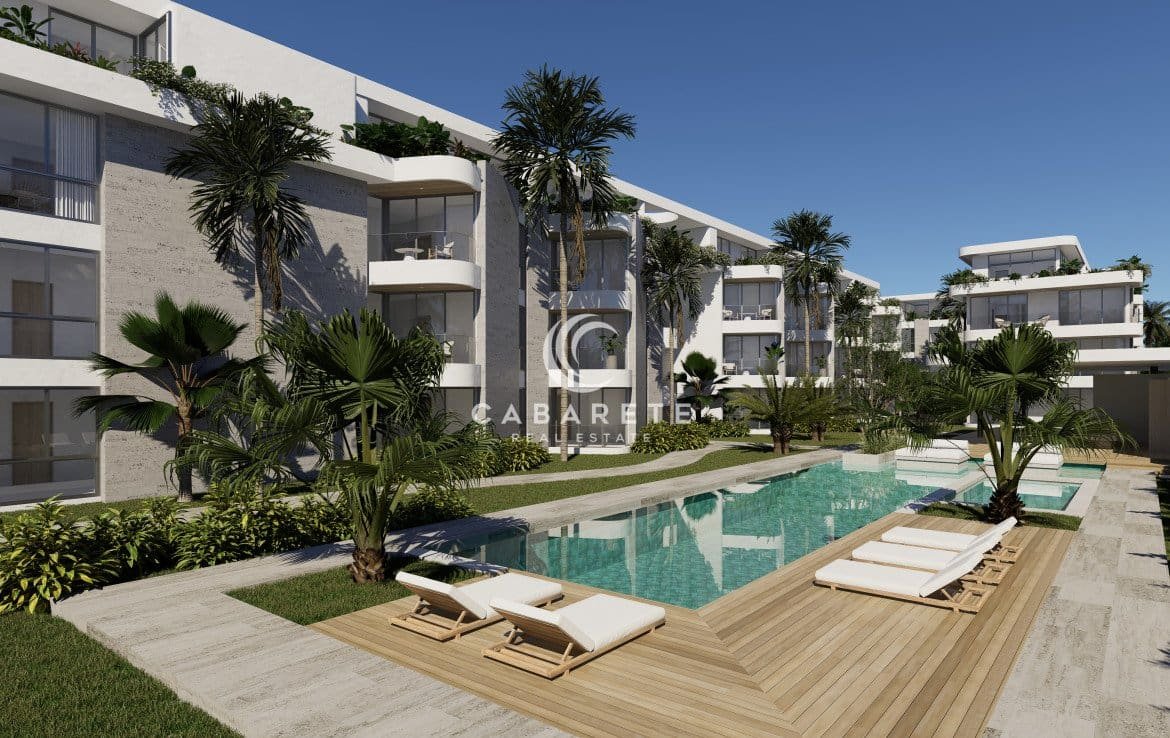 Cabarete Modern Apartment Complex with Pool and Lush Landscaping
