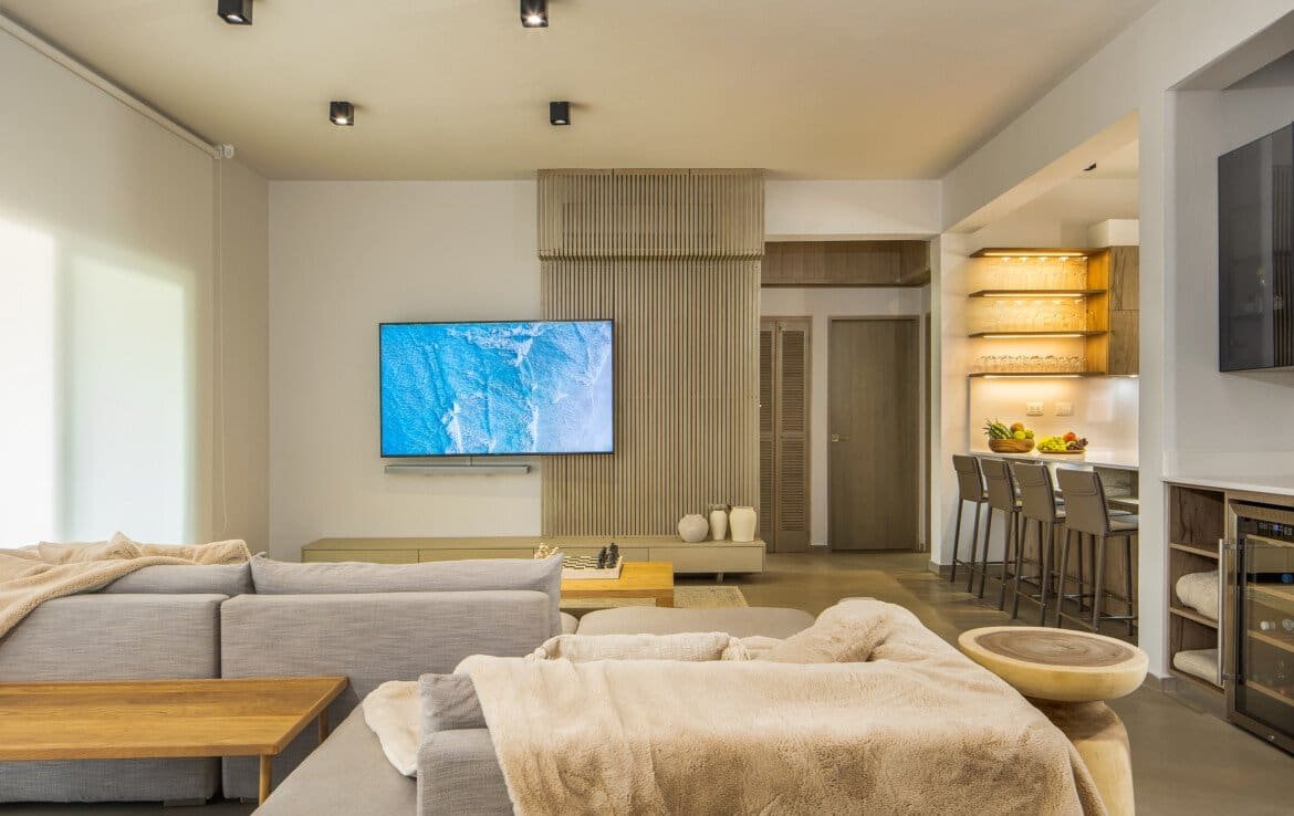 Minimalist Boho Haven OceanDream Living Room with TV