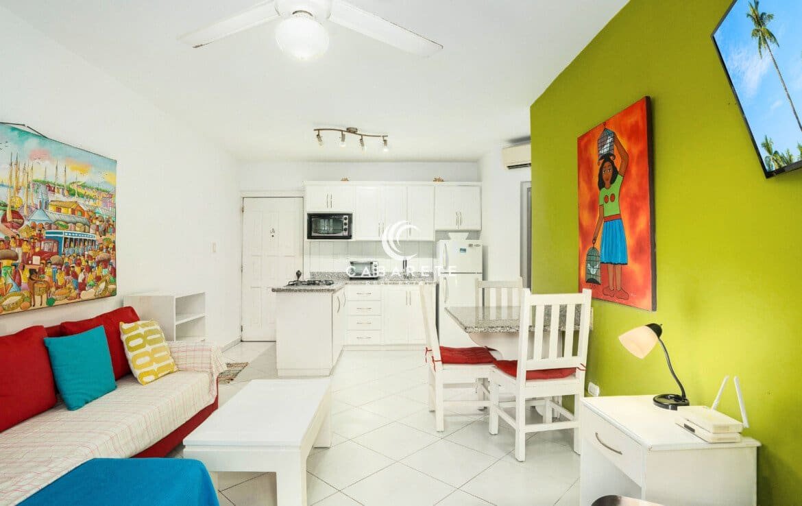 Central Cabarete Condo Bliss Living Area with Kitchen