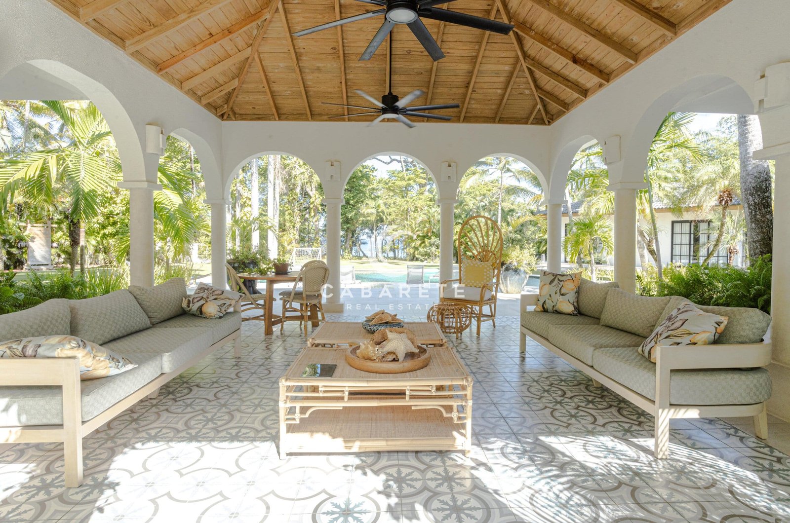 outside seating area looking at ocean