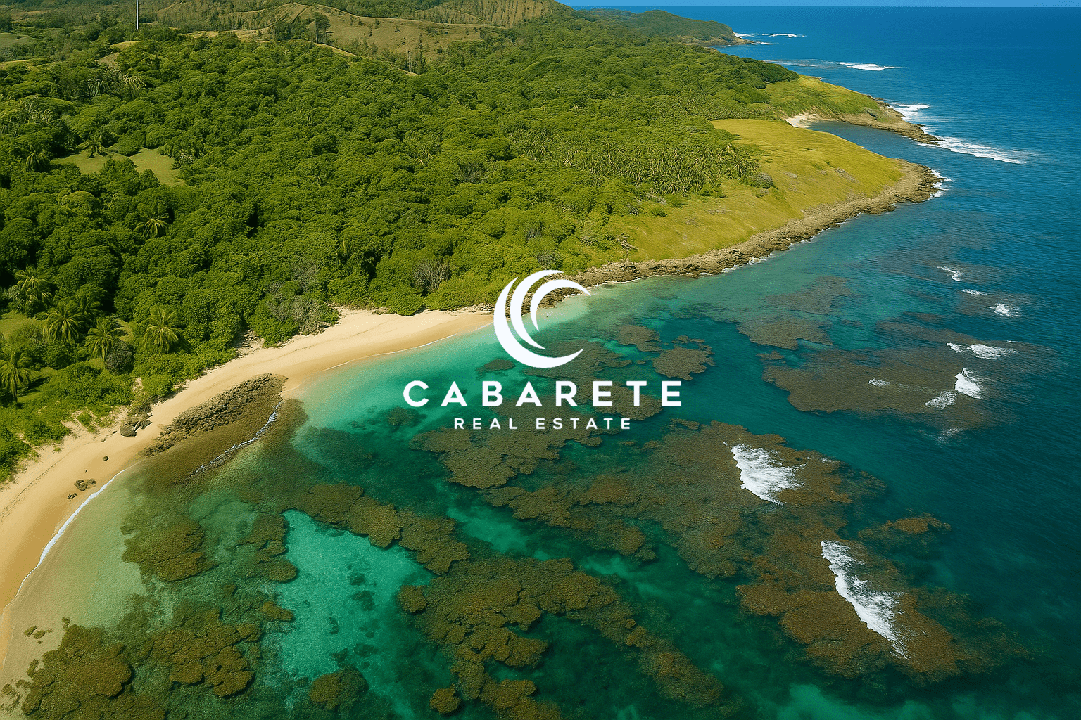 Wide aerial view of untouched beachfront land on the Dominican Republic’s northern coastline