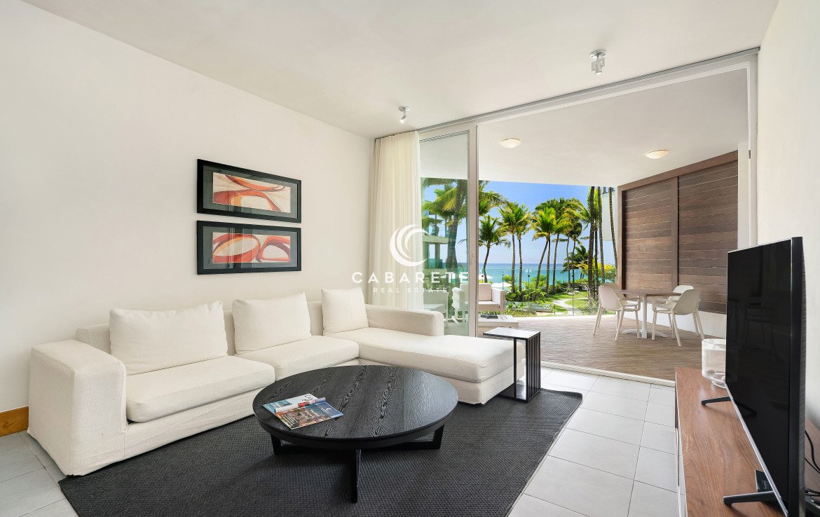 Ocean view living room in luxury Cabarete condominium