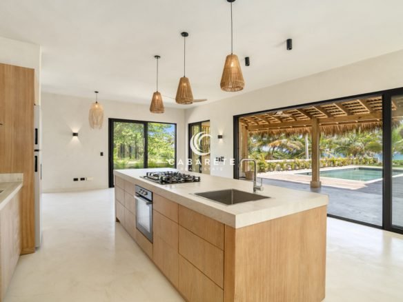 Modern kitchen with wood cabinetry and large center island