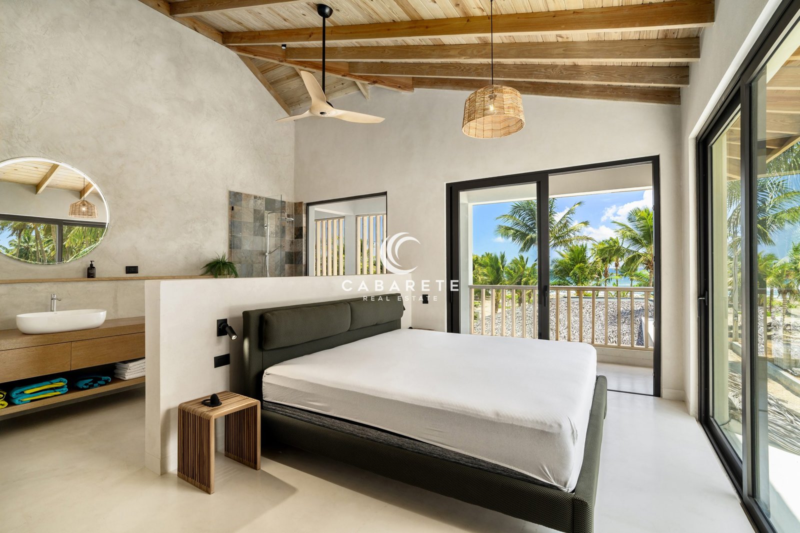 Ocean view primary bedroom in luxury Cabarete villa
