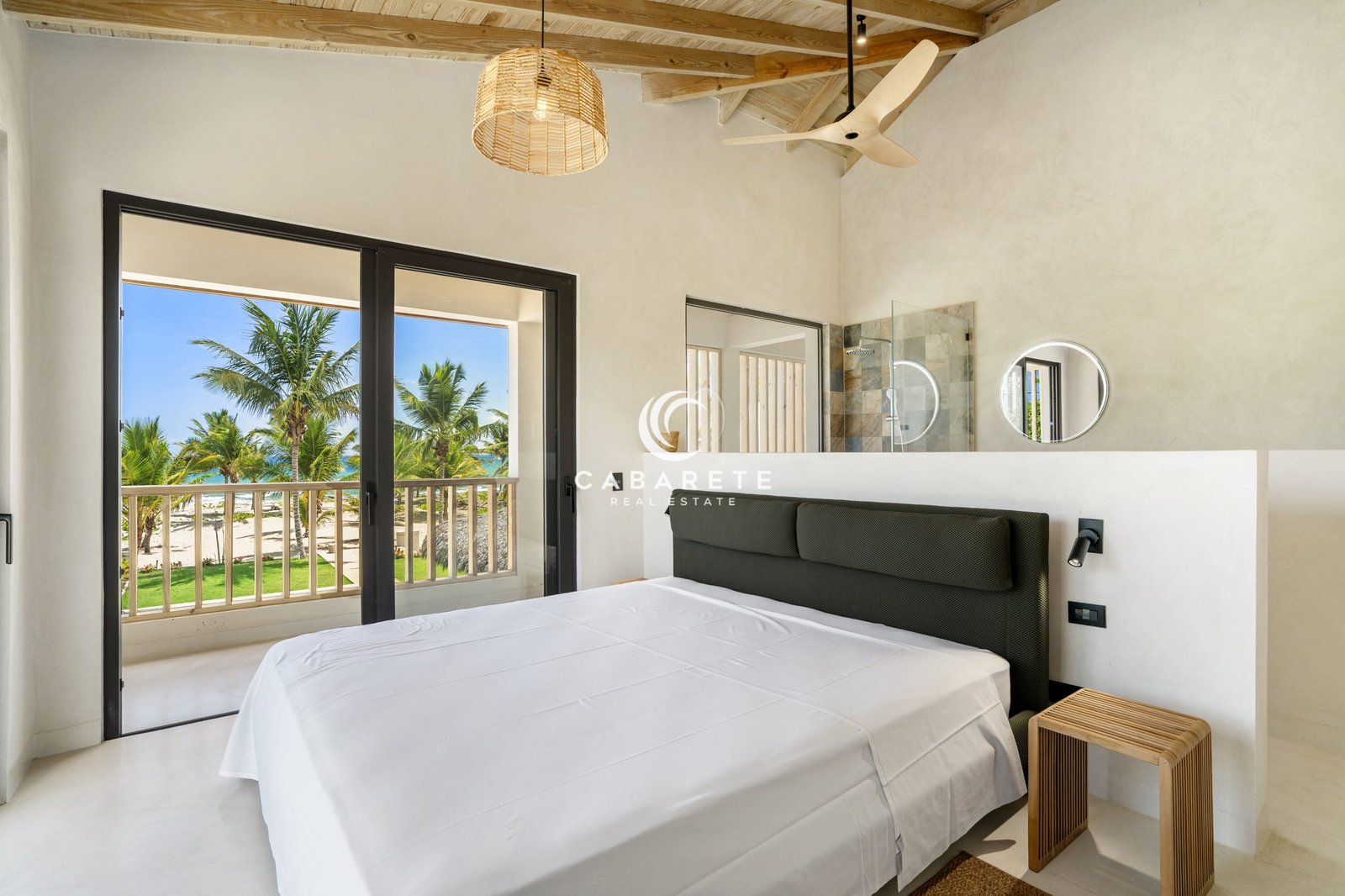 Ocean view primary bedroom in luxury Cabarete villa