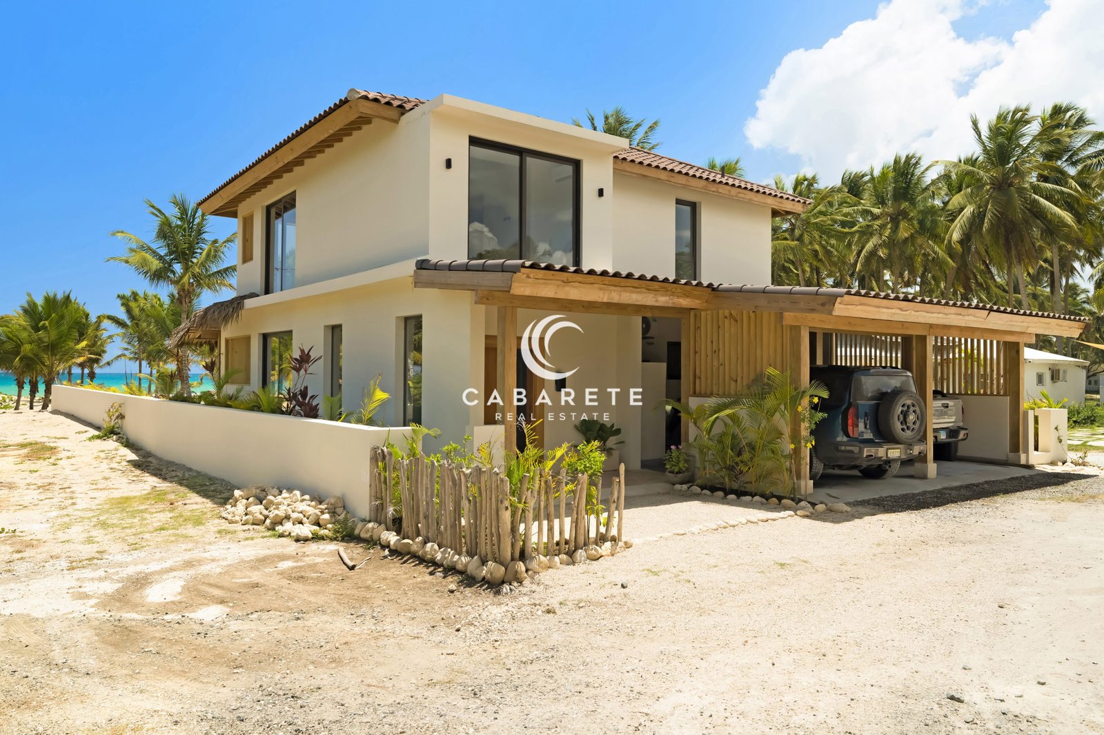 Covered two-car parking at contemporary Cabarete villa