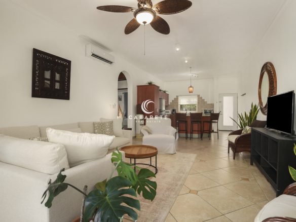 Spacious living and dining area in furnished Ocean Dream Cabarete condo